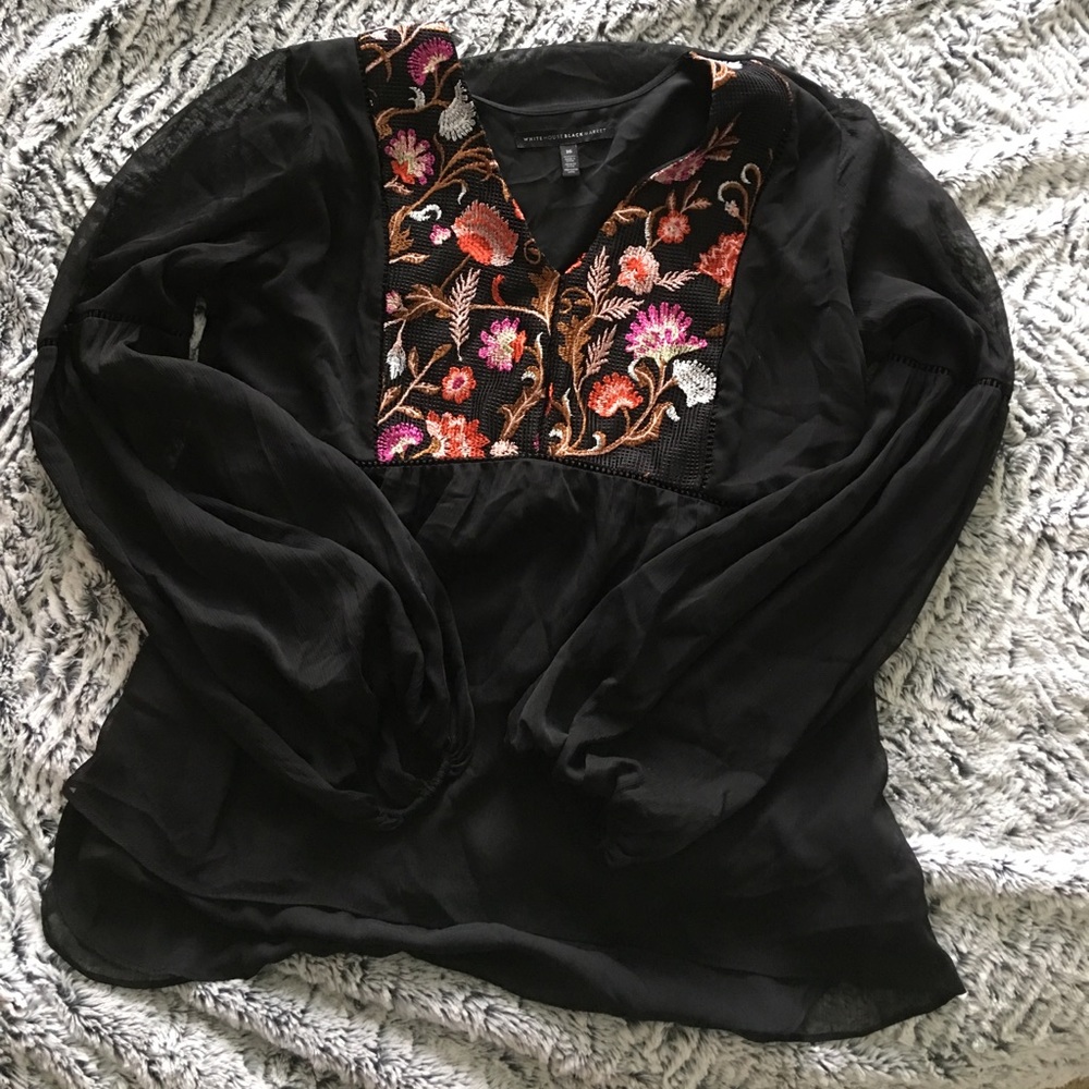 Embroidered semi sheer WHBM peasant top - Sz 16
